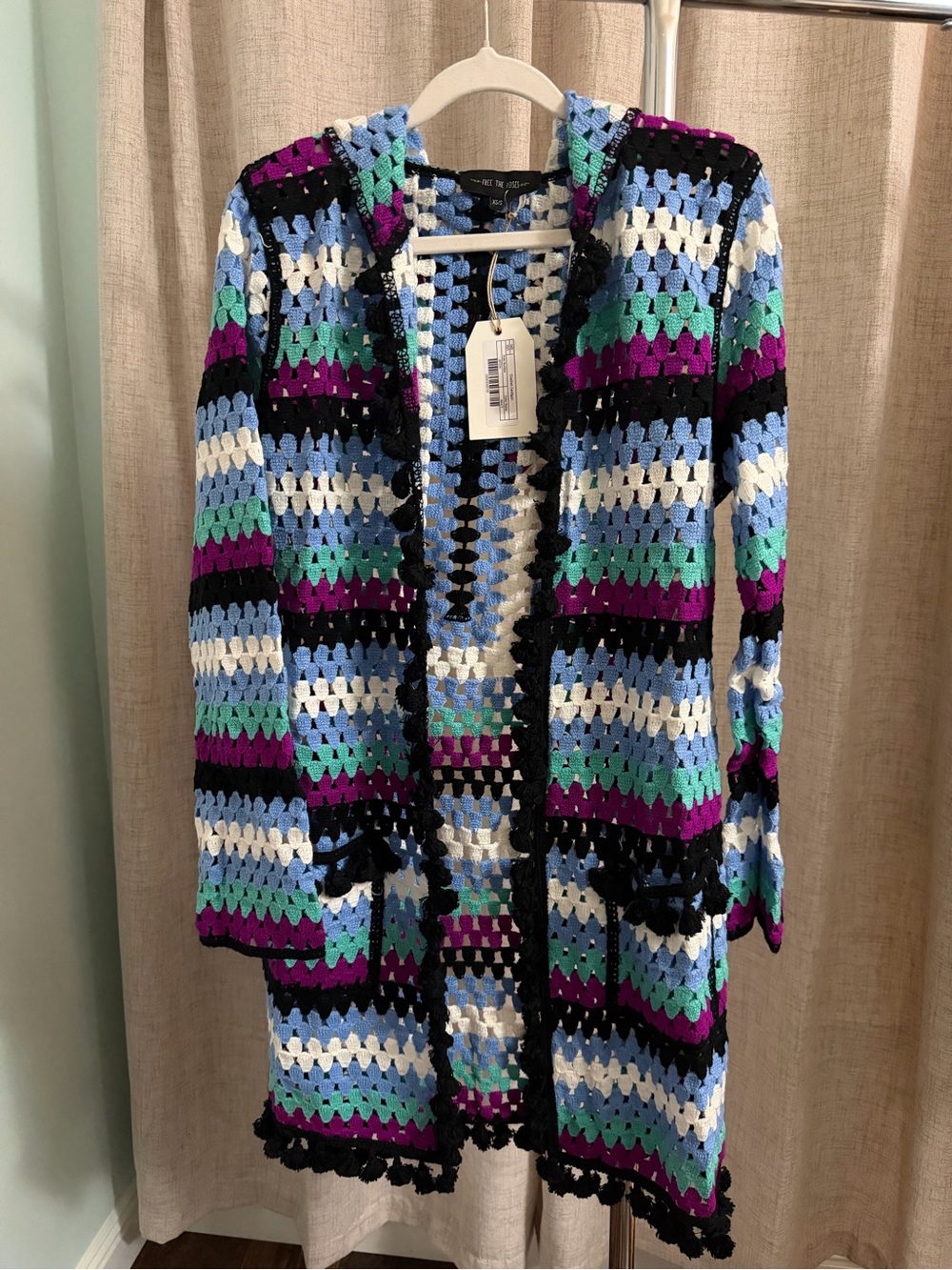 Crocheted Open Cardigan Sweater - Multi